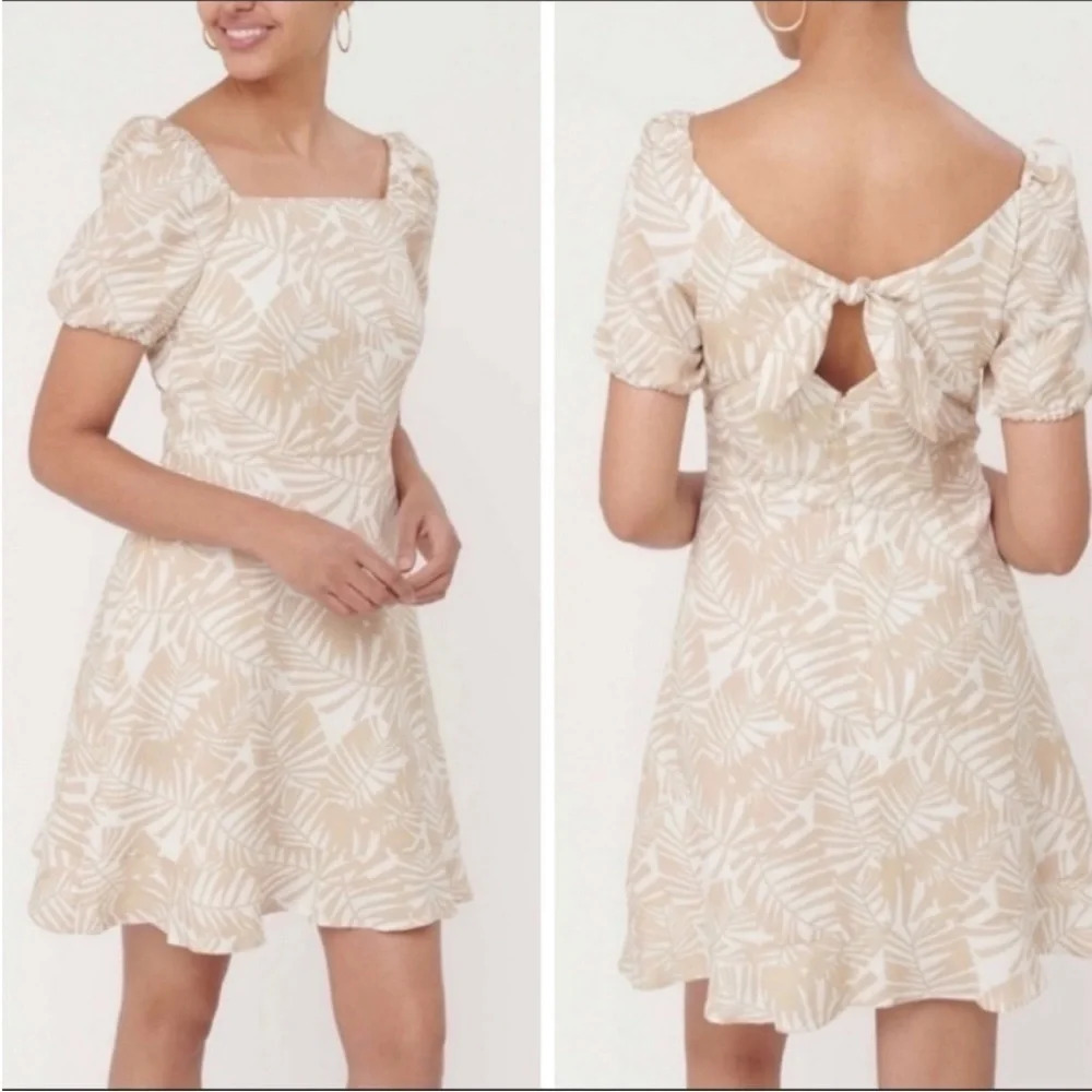 Ann Taylor LOFT Palm Print Tie Back Flare Dress 10